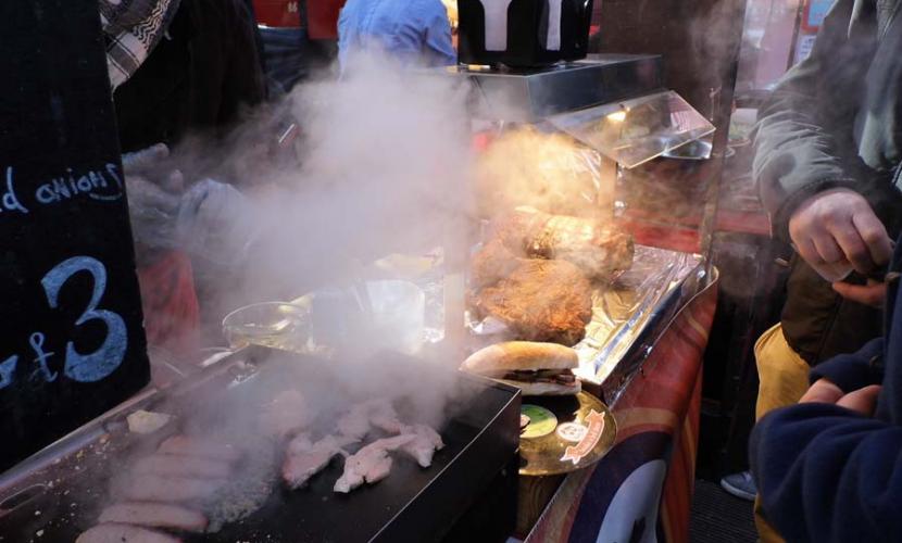 Grilled meat stall in Stables Market